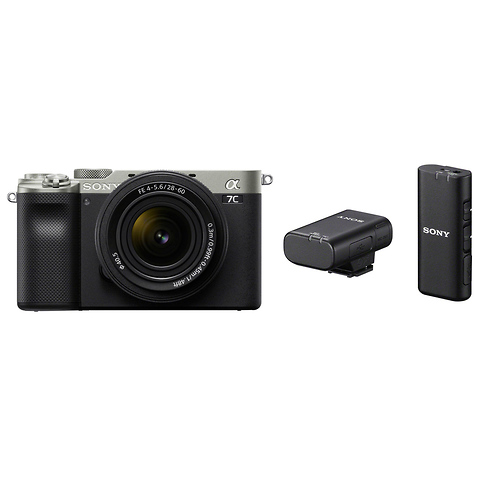 Alpha a7C Mirrorless Digital Camera with 28-60mm Lens (Silver) and ECM-W2BT Camera-Mount Digital Bluetooth Wireless Microphone System Image 0