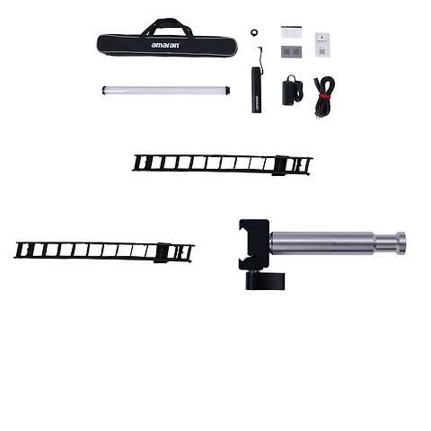 T2c RGBWW LED Tube Light with Battery Grip (2 ft.) with 45 Degree Grid and Baby Pin Adapter to NATO Rail Clamp Image 0