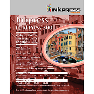 17 x 22 in. Cold Press 300 Archival Inkjet Paper (20 Sheets)