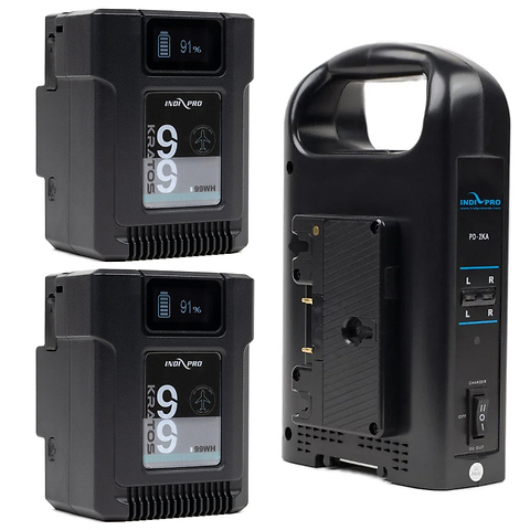 2x Kratos 99Wh Gold Mount Li-Ion Batteries & Dual Battery Charger Kit Image 0