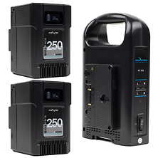 2x Kratos 250Wh Gold Mount Li-Ion Batteries & Dual Battery Charger Kit Image 0