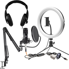 Studio Podcast System (LED Ring Light, Microphone, Boom Stand, Headphones) Image 0