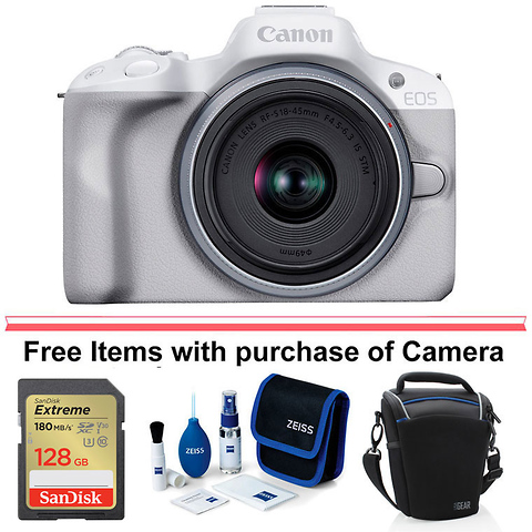 EOS R50 Mirrorless Digital Camera with 18-45mm Lens (White) Image 0