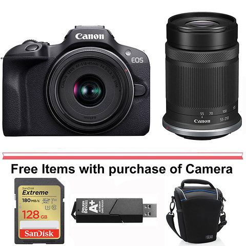 EOS R100 Mirrorless Digital Camera with 18-45mm Lens and 55-210mm Lens Image 0