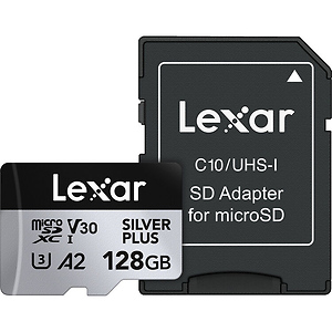 128GB Professional SILVER PLUS UHS-I microSDXC Memory Card with SD Adapter
